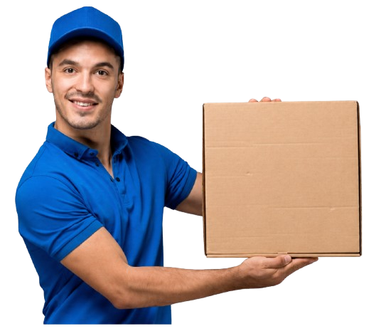 Repartidor de Fazt sosteniendo una caja